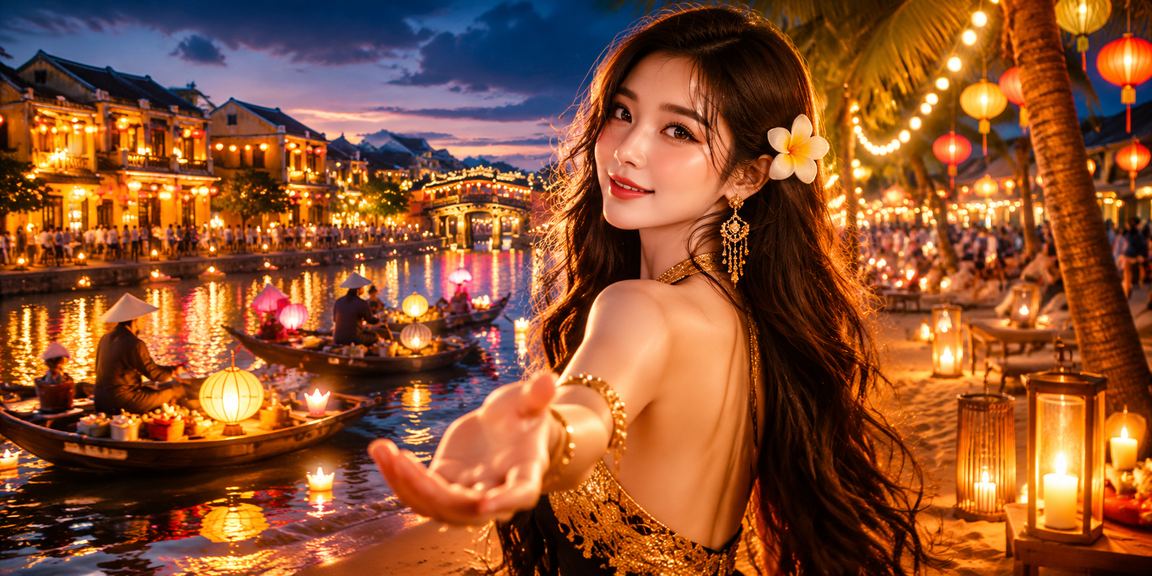 Cảnh phố đèn lồng Hội An về đêm với người dùng truy cập trang cược vltkh5 trên điện thoại